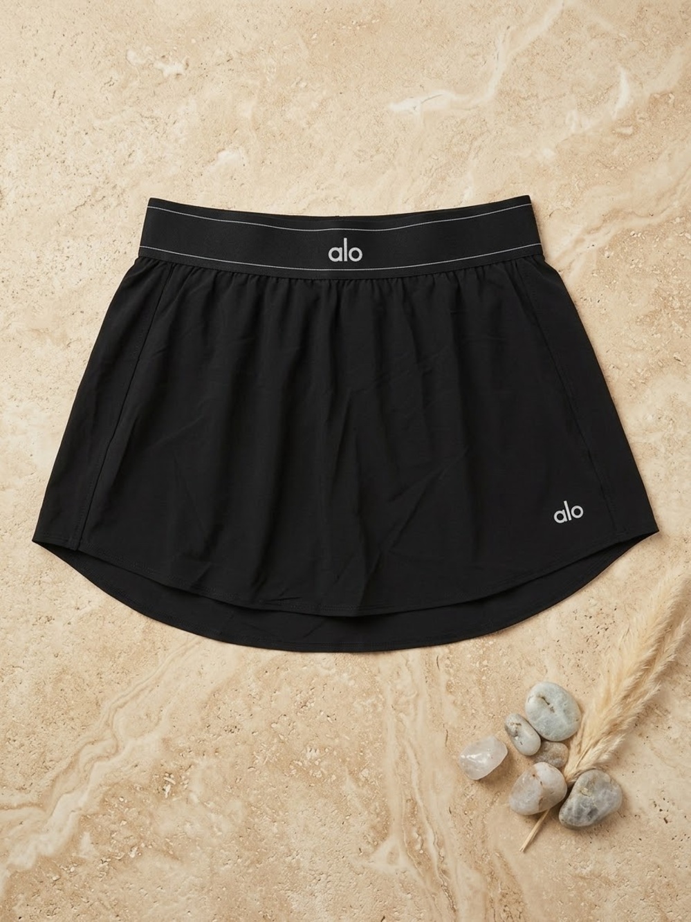 ALO Yoga Black Skater Circle Skirt with Logo Waistband